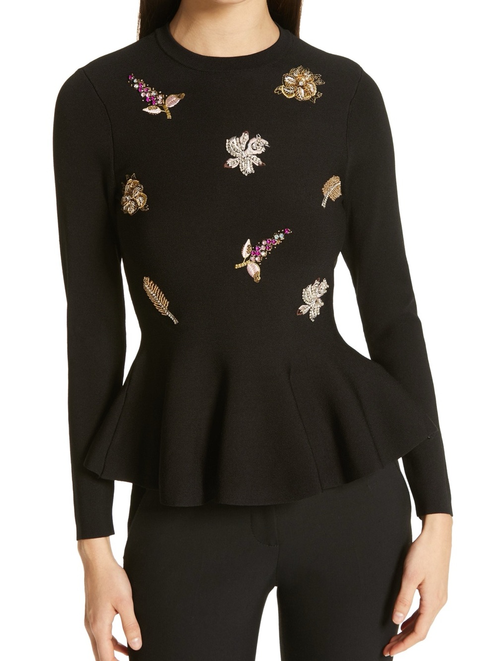 Ted Baker Black Embellished Beaded Peplum Top Size